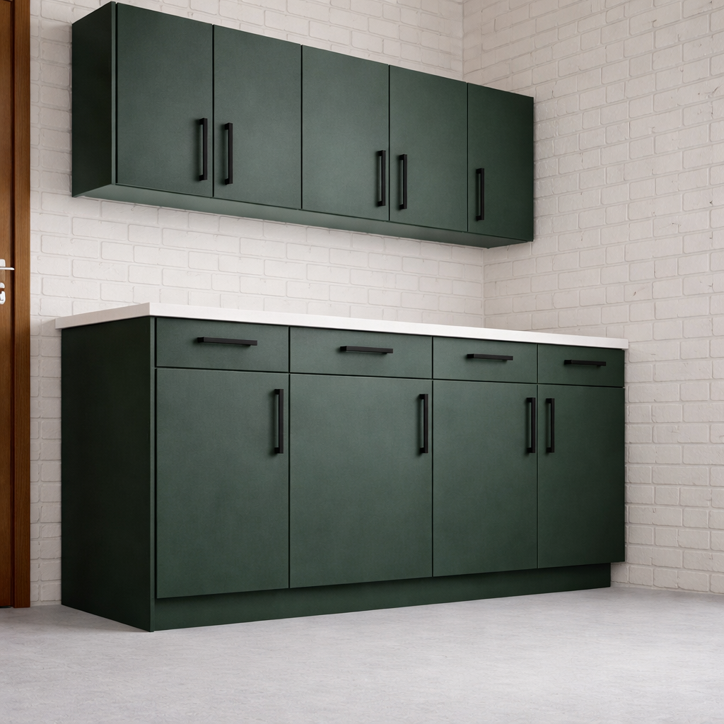 Custom Fir Green MFC Slab Doors – Kitchen Cabinet & Drawer Fronts
